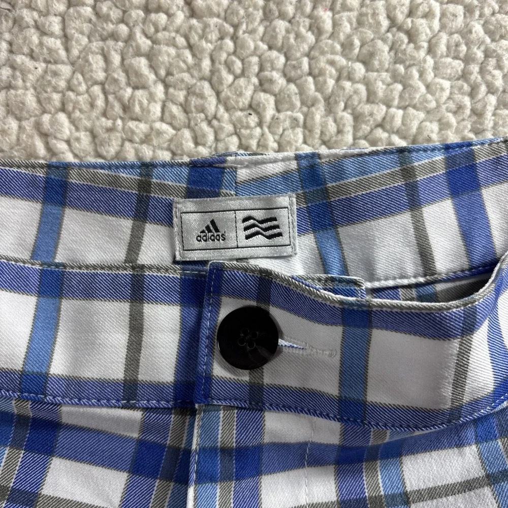 adidas Golf Shorts Men's 40 XL Blue White Plaid Performance Flat Front Bermuda